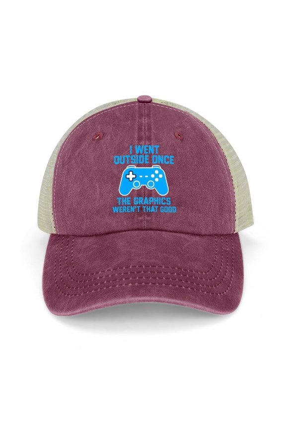 I Went Outside Once, Graphics Weren’t That Good Wine Red Baseball Cap for Men Women, Adjustable Snapback Hats Trucker Hat