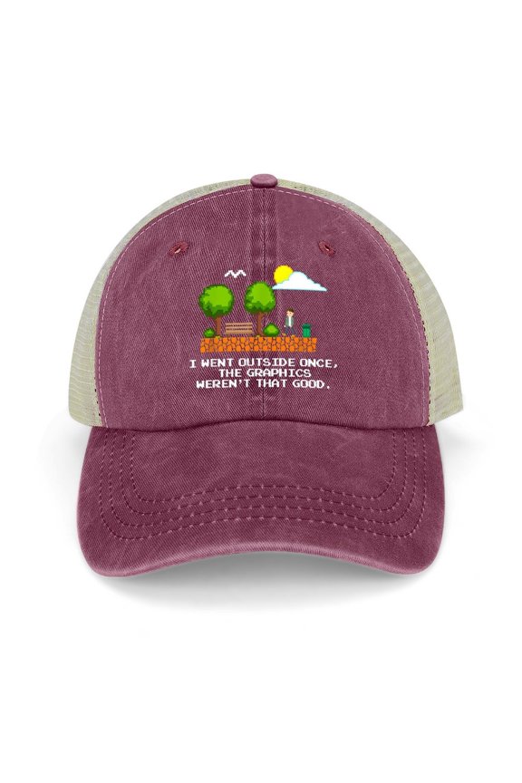 I Went Outside Once, Graphics Weren’t That Good Wine Red Baseball Cap for Men Women, Adjustable Snapback Hats Trucker Hat