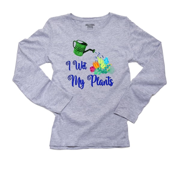 I Wet My Plants - Funny Gardening Humor Design Women's Long Sleeve Grey T-Shirt