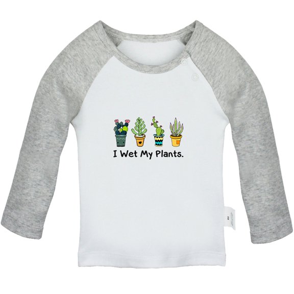 I Wet My Plants Funny T shirt For Baby, Newborn Babies T-shirts, Infant Tops, 0-24M Kids Graphic Tees Clothing (Long Gray Raglan T-shirt, 6-12 Months)