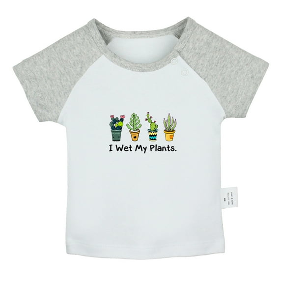 I Wet My Plants Funny T shirt For Baby, Newborn Babies T-shirts, Infant Tops, 0-24M Kids Graphic Tees Clothing (Short Gray Raglan T-shirt, 0-6 Months)