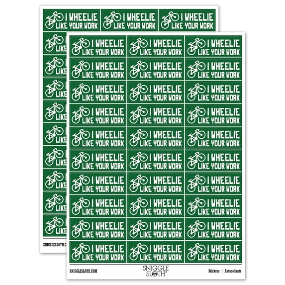 I Wheelie Really Like Your Work Bicycle Teacher Student School Sticker Set - Dark Green - Gloss Finish - 1.75" Medium