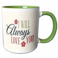 thumbnail image 1 of 3drose, I Will Always Love You in Gray, Pink, and Black with Two Flowers, 11oz Two-tone Green Mug, 1 of 6