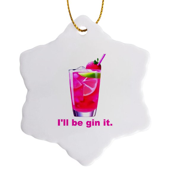 3drose, I Will Be Gin It Fun Shakespeare Quote, 3 inch Snowflake Porcelain Ornament