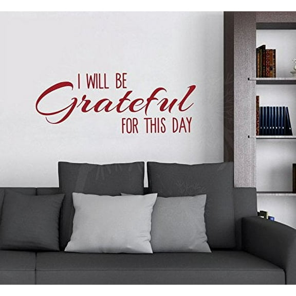 I Will Be Grateful For This Day Kitchen or Bath Wall Letters Vinyl Sticker Decals, 23x9-Inch, Red