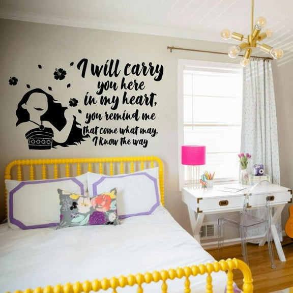 I Will Carry Yoou Here In My Heart You Remind MeVinyl Wall Art Sticker Decal Moana Disney Themed Wall Sticker For GirlBoy Kid Room Design Bedroom Nursery Kindergarten Decoration Size (30x30 inch)