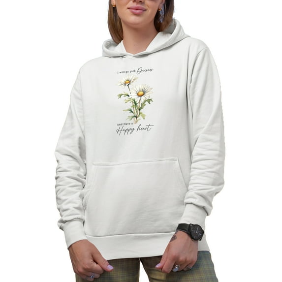 I Will Go Pick Daisies and Have a Happy Heart with Watercolor Daisy Art Merch Gift, White Hooded Sweatshirt or Hoodie, Small