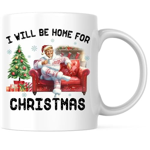 I Will Be Home For Christmas Donald Trump 2024 Coffee Mug - Trump 24 - Trump 2024 - 11 Ounce Coffee Cup - Printed On Both Sides - Dishwasher and Microwave Safe - Premium Ceramic - TRUMP44
