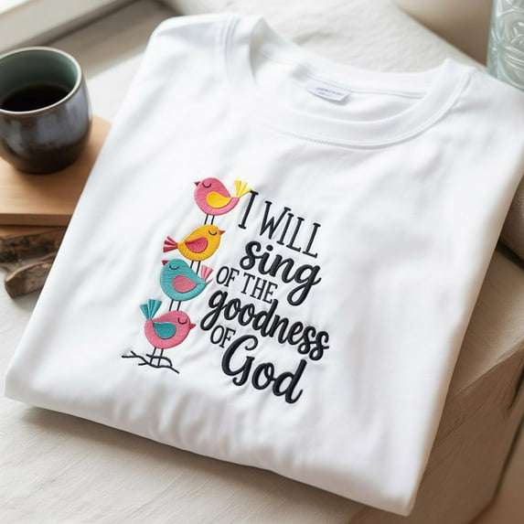 I Will Sing of the Goodness of God Embroidered Sweatshirt, Christian Birds Crewneck, Faith Based Gift for Her, Religious Worship Jumper