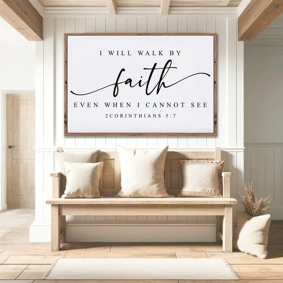 I Will Walk By Faith Even When I Cannot See Wood Sign, Corinthians Modern Farmhouse Christian Scripture Bible Verse Wall Decor