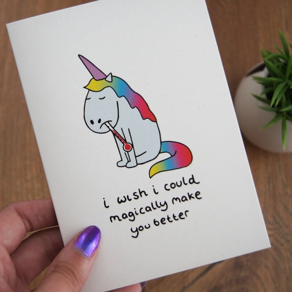 I Wish I Could Magically Make You Better Greeting Card – Cute Unicorn Illustration – Blank Inside – Perfect For Get Well Soon, Encouragement, and Support Messages