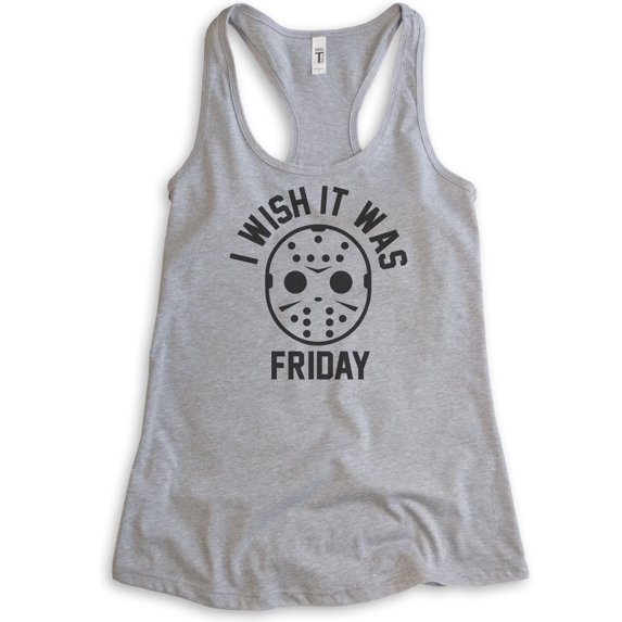 I Wish It Was Friday Tank Top, Ladies Racerback Tank Top, Funny Halloween Tank, Horror Movie Graphic Tee, Heather Gray, Small