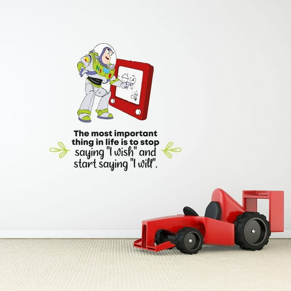 I Wish I Will Buzz Toy Story Quote Cartoon Quotes Decors Wall Sticker Art Design Decal for Girls Boys Kids Room Bedroom Nursery Kindergarten Home Decor Stickers Wall Art Vinyl Decoration (20x12 inch)