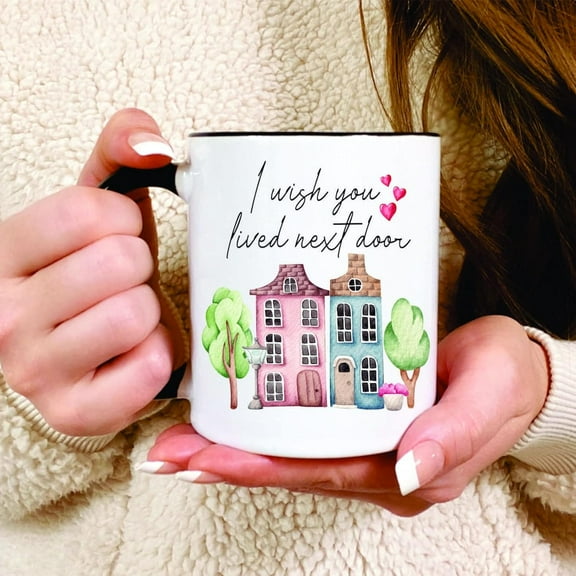 I Wish You Lived Next Door Magic Color Changing Mug Ceramic Tea Cup Funny Friend Gift Coffee Mug for Women and Men 11oz with Handle Microwave Safe