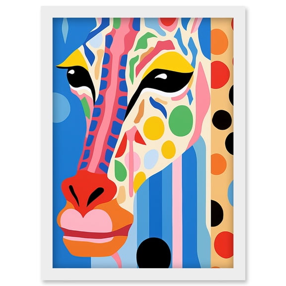 I Woke Up Like This Giraffe Henri Matisse Style Artwork Vibrant Abstract Portrait Artwork Framed Wall Art Print A4