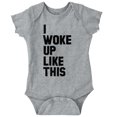 thumbnail image 1 of I Woke Up Like This Sleepy Naptime Romper Boys or Girls Infant Baby Brisco Brands 6M, 1 of 6