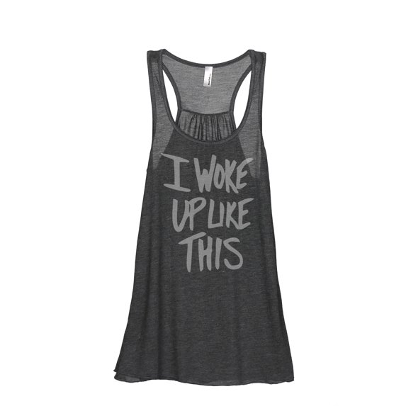 I Woke Up Like This Women's Fashion Sleeveless Flowy Racerback Workout Yoga Tank Top Charcoal Grey 2X-Large