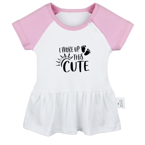 I Woke Up This Cute Funny Dresses For Baby, Newborn Babies Skirts, Infant Princess Dress, 0-24M Kids Graphic Clothes (Pink Raglan Dresses, 18-24 Months)