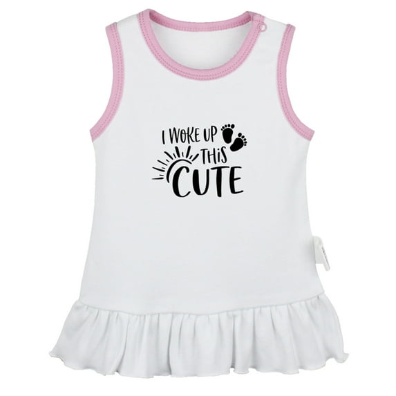 I Woke Up This Cute Funny Dresses For Baby, Newborn Babies Skirts, Infant Princess Dress, 0-24M Kids Graphic Clothes (White Sleeveless Dresses, 12-18 Months)
