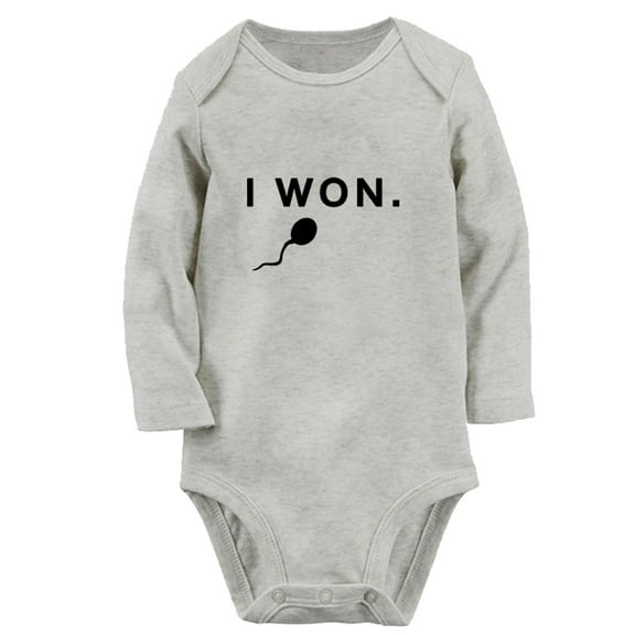 I Won Funny Rompers, Newborn Baby Unisex Bodysuits, Infant Jumpsuits, Toddler 0-12 Months Kids Long Sleeves Oufits (Gray, 6-12 Months)