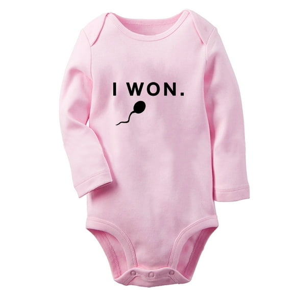 I Won Funny Rompers, Newborn Baby Unisex Bodysuits, Infant Jumpsuits, Toddler 0-12 Months Kids Long Sleeves Oufits (Pink, 6-12 Months)