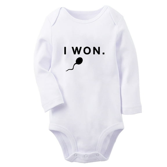 I Won Funny Rompers, Newborn Baby Unisex Bodysuits, Infant Jumpsuits, Toddler 0-12 Months Kids Long Sleeves Oufits (White, 6-12 Months)