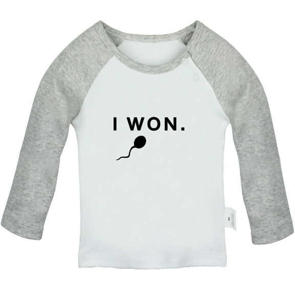 I Won Funny T shirt For Baby, Newborn Babies T-shirts, Infant Tops, 0-24M Kids Graphic Tees Clothing (Long Gray Raglan T-shirt, 12-18 Months)