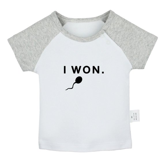 I Won Funny T shirt For Baby, Newborn Babies T-shirts, Infant Tops, 0-24M Kids Graphic Tees Clothing (Short Gray Raglan T-shirt, 18-24 Months)