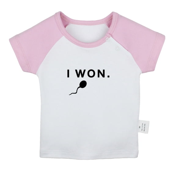 I Won Funny T shirt For Baby, Newborn Babies T-shirts, Infant Tops, 0-24M Kids Graphic Tees Clothing (Short Pink Raglan T-shirt, 18-24 Months)