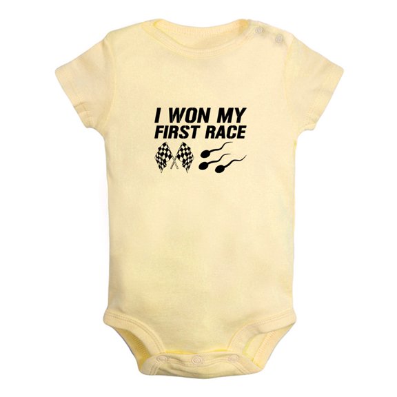 I Won My First Race Funny Rompers For Babies, Newborn Baby Unisex Bodysuits, Infant Jumpsuits, Toddler 0-24 Months Kids One-Piece Oufits