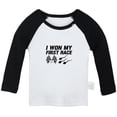 thumbnail image 1 of I Won My First Race Funny T shirt For Baby, Newborn Babies T-shirts, Infant Tops, 0-24M Kids Graphic Tees Clothing (Long Black Raglan T-shirt, 6-12 Months), 1 of 4