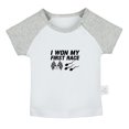 thumbnail image 1 of I Won My First Race Funny T shirt For Baby, Newborn Babies T-shirts, Infant Tops, 0-24M Kids Graphic Tees Clothing (Short Gray Raglan T-shirt, 12-18 Months), 1 of 4