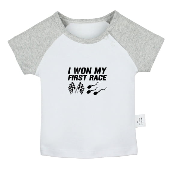 I Won My First Race Funny T shirt For Baby, Newborn Babies T-shirts, Infant Tops, 0-24M Kids Graphic Tees Clothing (Short Gray Raglan T-shirt, 12-18 Months)