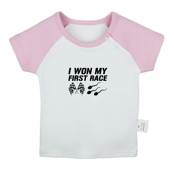 I Won My First Race Funny T shirt For Baby, Newborn Babies T-shirts, Infant Tops, 0-24M Kids Graphic Tees Clothing (Short Pink Raglan T-shirt, 0-6 Months)