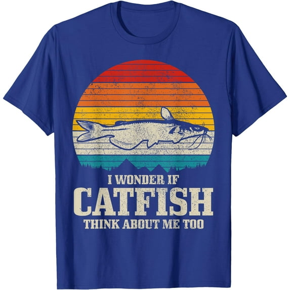 I Wonder If Catfish Think About Me Vintage Funny Catfishing Softstyle Unisex T-Shirt,Royal Blue Color,Size YS