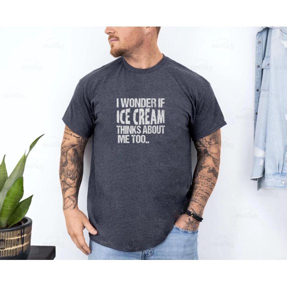 I Wonder If Ice Cream Thinks About Me Too retro tee A Funny Vintage Foodie Lover Quote T-Shirt Unisex, up to size 5XL
