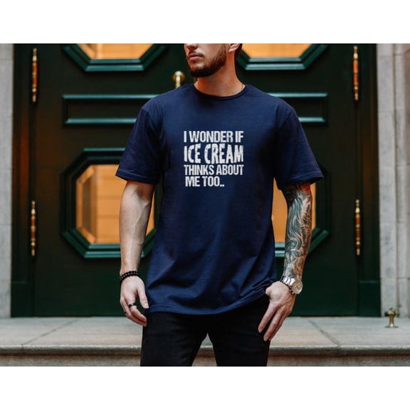 I Wonder If Ice Cream Thinks About Me Too retro tee A Funny Vintage Foodie Lover Quote T-Shirt Unisex, up to size 5XL