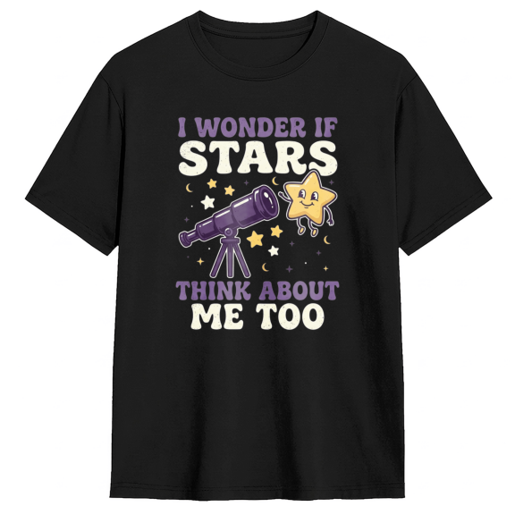 I Wonder If Stars Think About Me Too Vintage Graphic Tee for Men and Women, Funny Party Cotton Short Sleeves T-Shirt