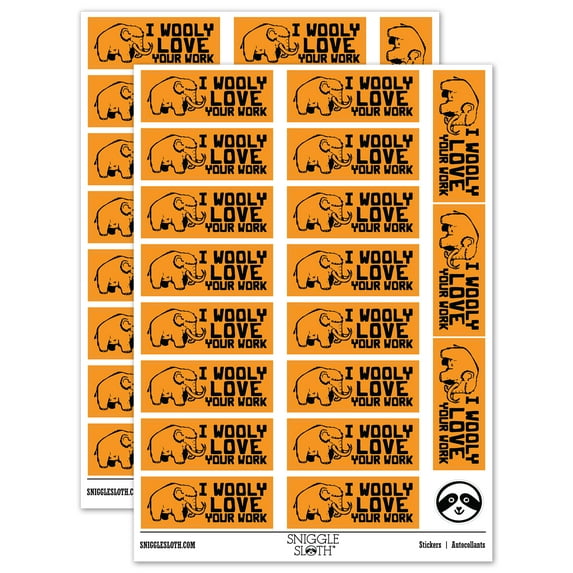 I Wooly Really Love Your Work Mammoth Teacher Student School Sticker Set - Orange - Matte Finish - 2.00" Large