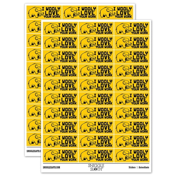I Wooly Really Love Your Work Mammoth Teacher Student School Sticker Set - Yellow - Gloss Finish - 1.75" Medium
