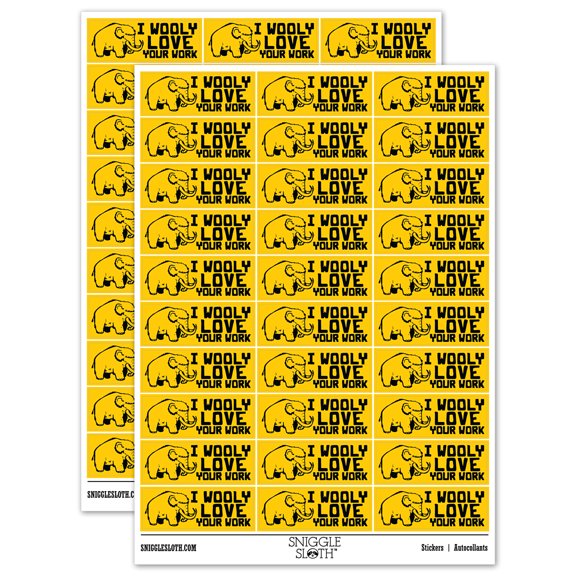 I Wooly Really Love Your Work Mammoth Teacher Student School Sticker Set - Yellow - Gloss Finish - 1.75" Medium