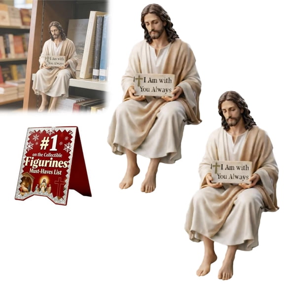 "I Am with You Always" Jesus Resin Car Dashboard Companion Figurine, Handmade Sitting Religious Decorative, Home Desk Office Table Decor Religious Gift (2pcs,Large)