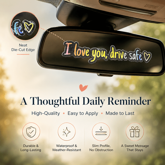 "I You Drive Safe" English Heart-shaped Rearview Mirror Sticker - Adorable Heart Design for Car Decor, Reminds of Safe Driving, Easy to Apply & Remove, for Car Use, Cute Car Accent, 4pcs