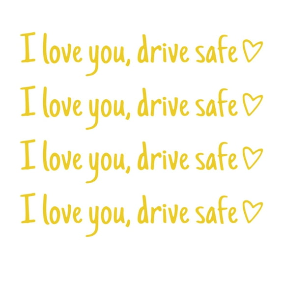 "I You Drive Safe" English Heart-shaped Rearview Mirror Sticker - Adorable Heart Design for Car Decor, Reminds of Safe Driving, Easy to Apply & Remove, for Car Use, Cute Car Accent, Yellow, 4pcs