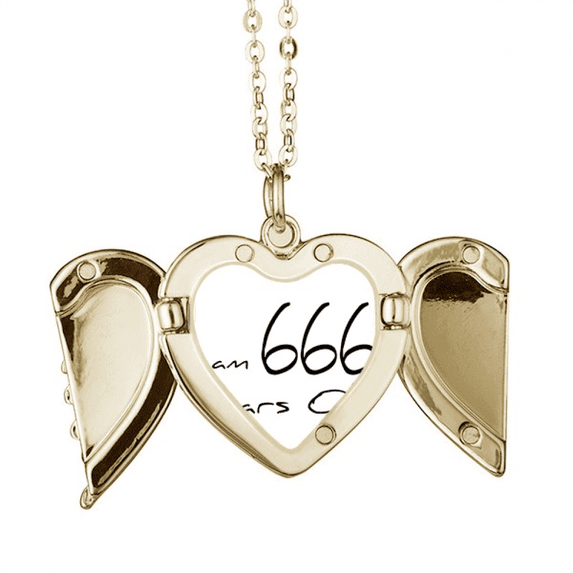 I am 666 years old Age Elderly Folded Wings Peach Heart Pendant Necklace