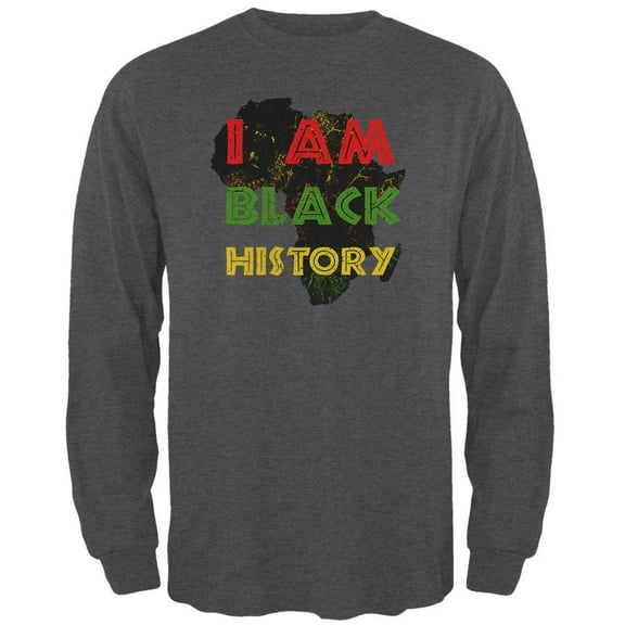 I am Black History Africa Distressed Mens Long Sleeve T Shirt Deep Heather X-LG