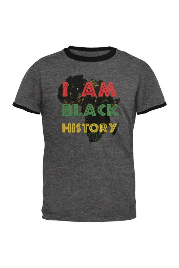 I am Black History Africa Distressed Mens Ringer T Shirt Dark Heather-Black 2XL