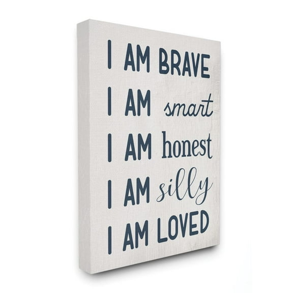 I am Loved Family Kids Word Blue Design Super Oversized Stretched Canvas Wall Art by Daphne Polselli