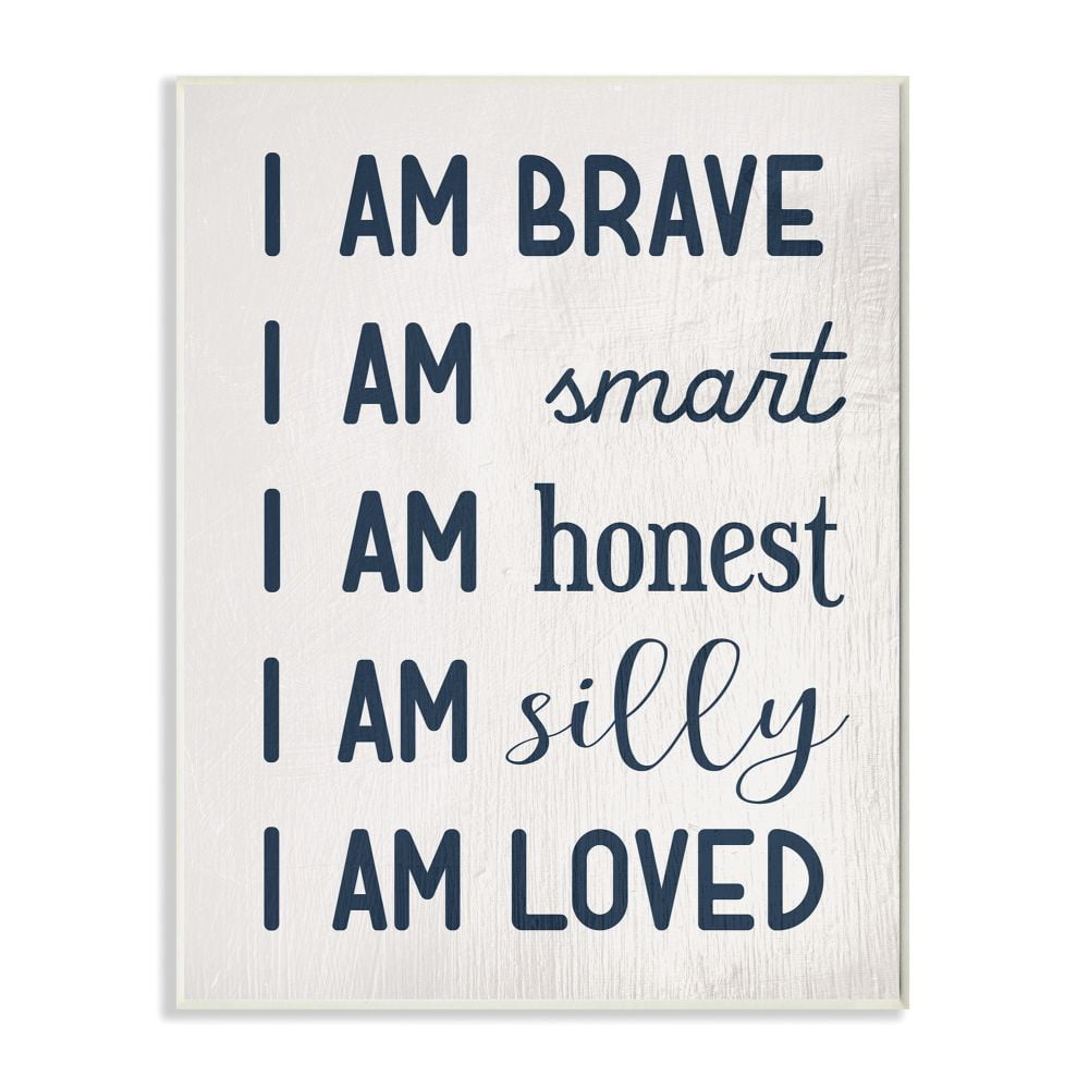 I am Loved Family Kids Word Blue Design Wall Plaque Art by Daphne Polselli