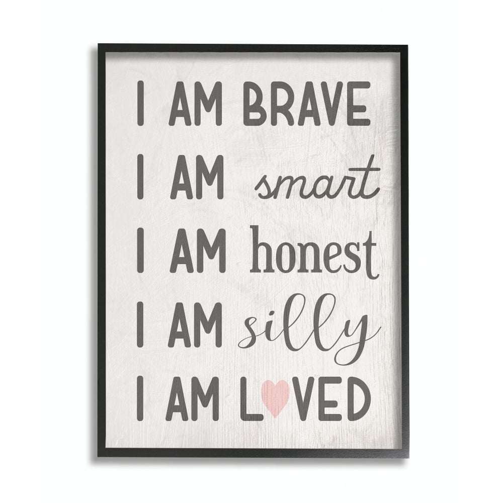 I am Loved Family Kids Word Pink Design Framed Giclee Texturized Art by Daphne Polselli